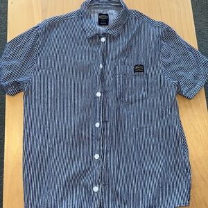 RVCA Navy and White Striped Casual Shirt (M)